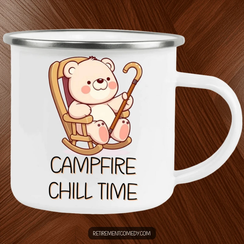 Funny Bear Rocking Chair Camping Mug: A durable mug with a lazy bear relaxing design, ready for outdoor downtime and a funny gift.