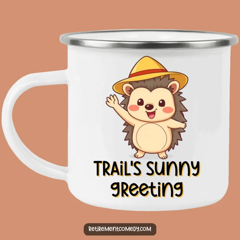Funny Hedgehog Camping Mug: Sun Hat Wave for Outdoor Cheer