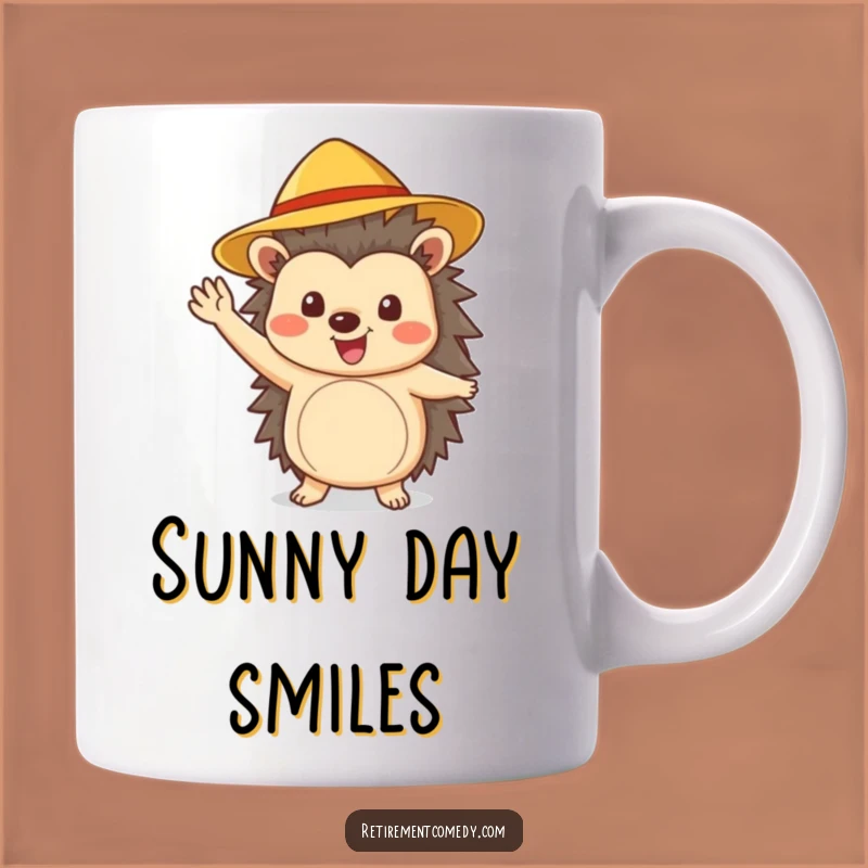 Funny Hedgehog Mug: Cheerful Sun Hat Waving for Sunny Days