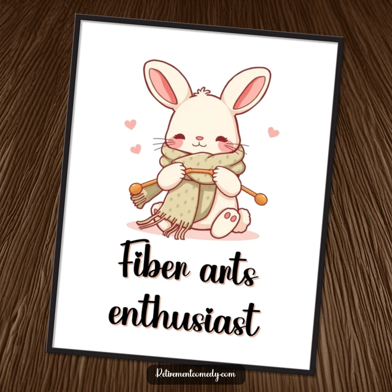 Funny kawaii rabbit digital art print, knitting a cozy scarf with oversized needles, high quality, instant download.