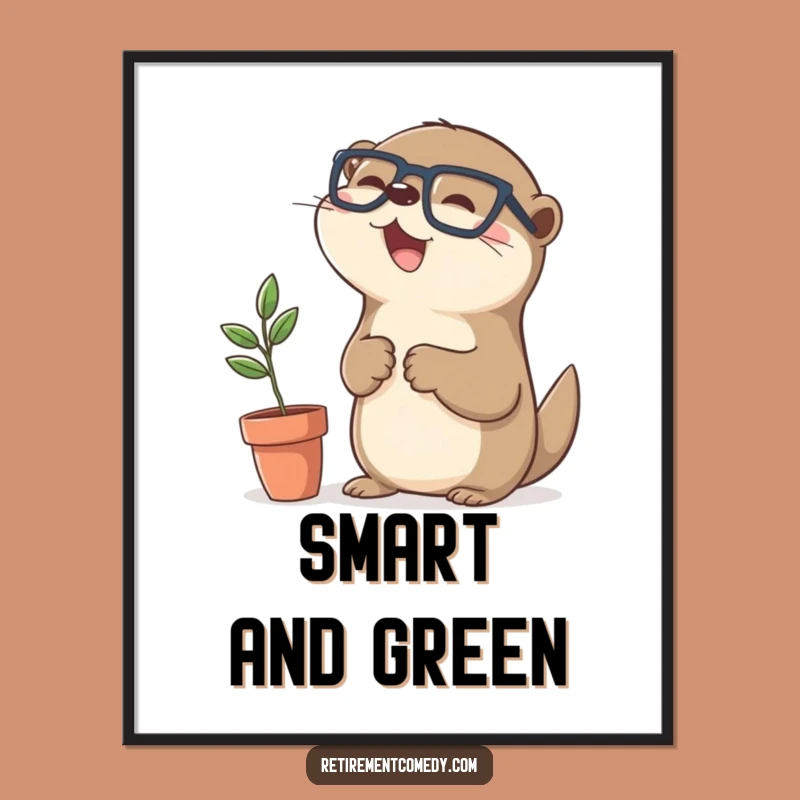 Funny Kawaii Otter Digital Art Print: Adorable Wall Decor Gift