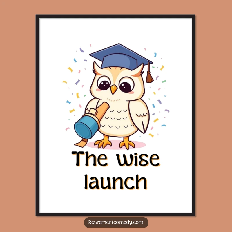 Funny Kawaii Owl Graduation Digital Art Print: Celebration Wall Decor Gift