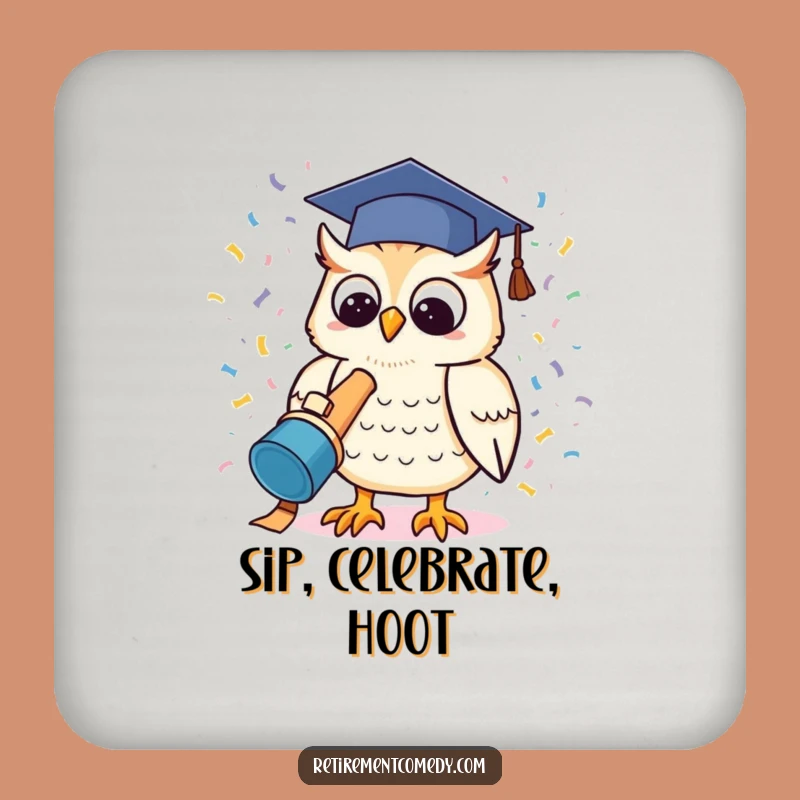 Funny Kawaii Owl Graduation Drink Coaster: Celebration Gift