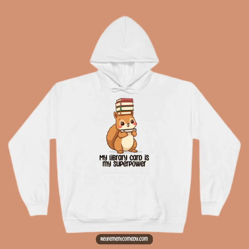 Cozy Funny Kawaii Squirrel Book Balance Hoodie - Warm Intellectual Humor Sweatshirt
