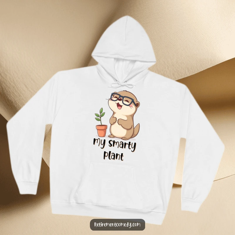 A cozy hoodie with a funny kawaii otter high-fiving a plant, ideal for comfortable wear and humorous gifting.