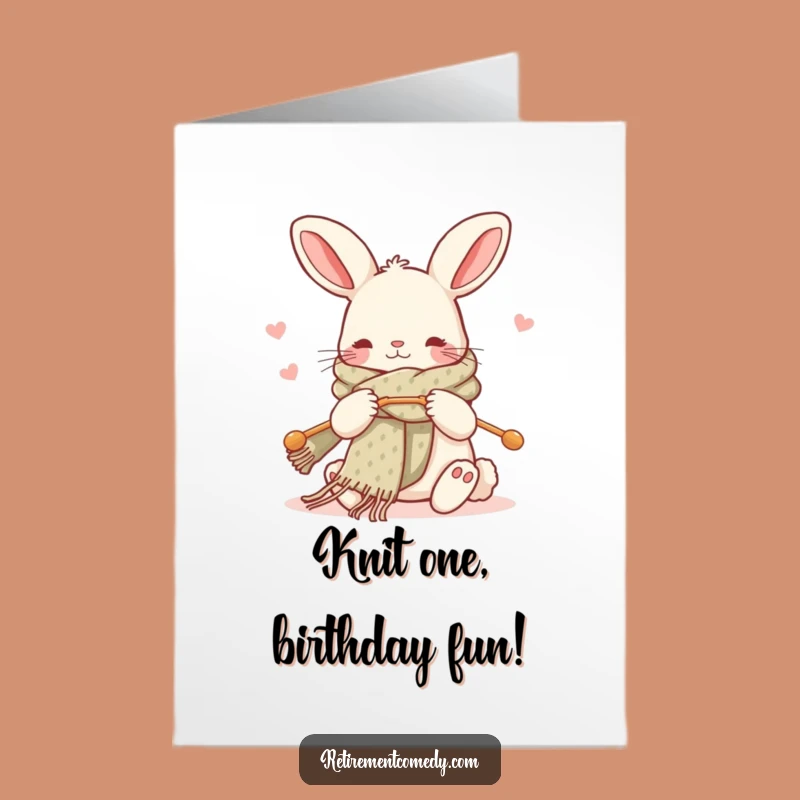 Cozy Free Printable Birthday Card: Knitting Rabbit - Warm Wishes Downloadable!