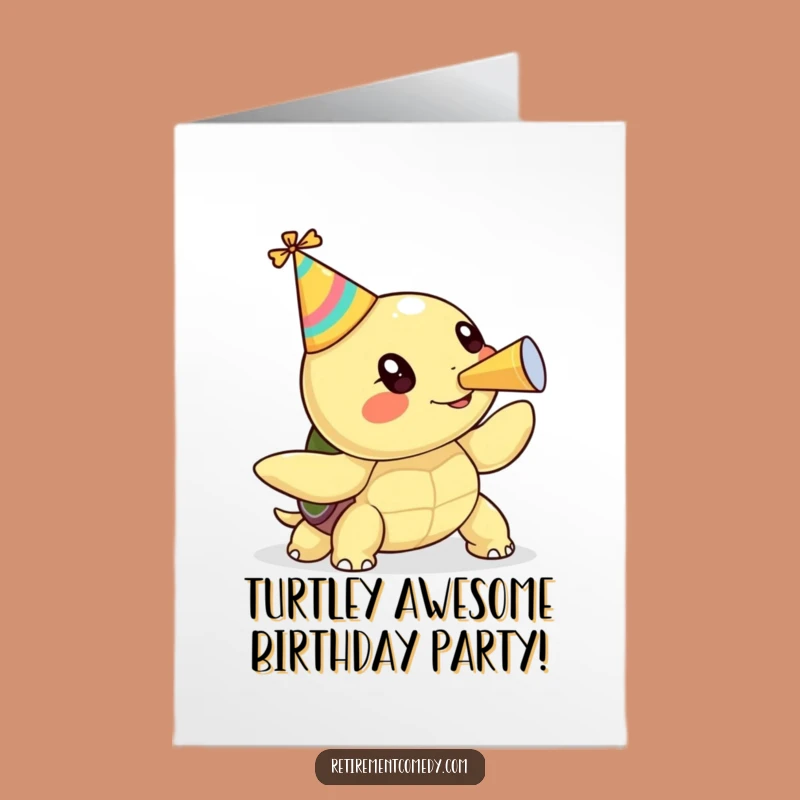 Free Printable Birthday Card: Turtle Party Horn Fun Downloadable Gift