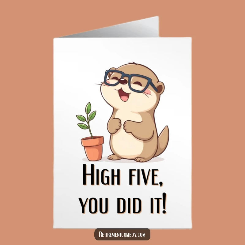 Free Printable Congrats Card: Otter High-Fives Plant Success Downloadable