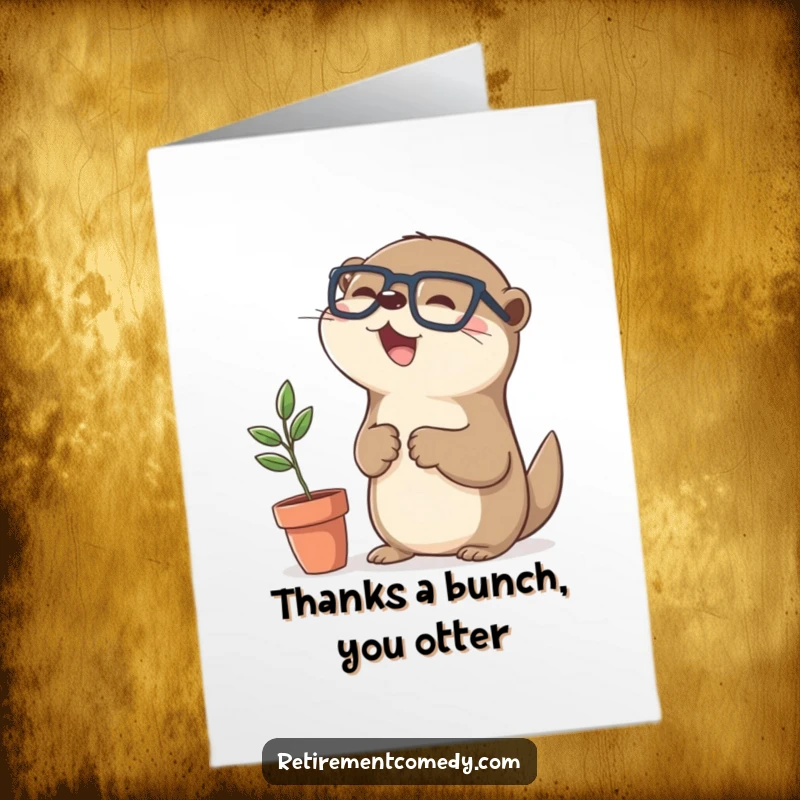 Funny Free Printable Thank You Card: A kawaii otter wearing glasses gives a tiny plant a happy high-five.