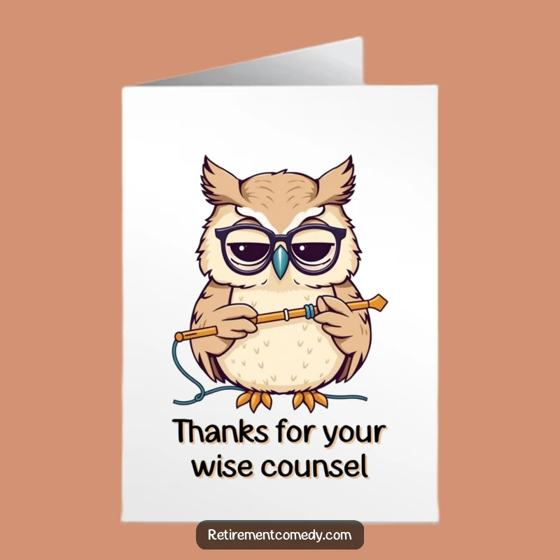 Free Printable Thank You Card: Wise Owl Knitting Gratitude Funny