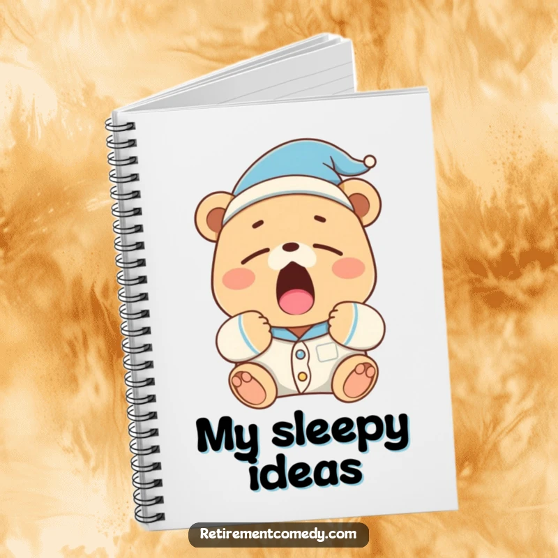 Funny sleepy bear in pajamas and a nightcap yawns widely on this notebook, perfect for capturing sleepy thoughts.