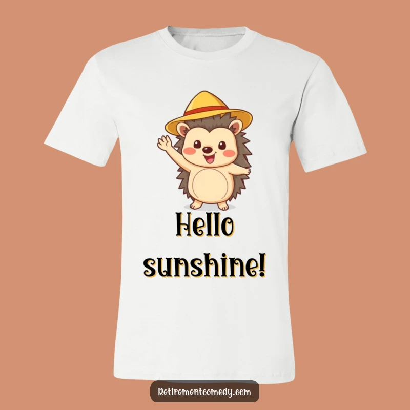Funny Hedgehog T-Shirt: Cheerful Waving with a Stylish Sun Hat