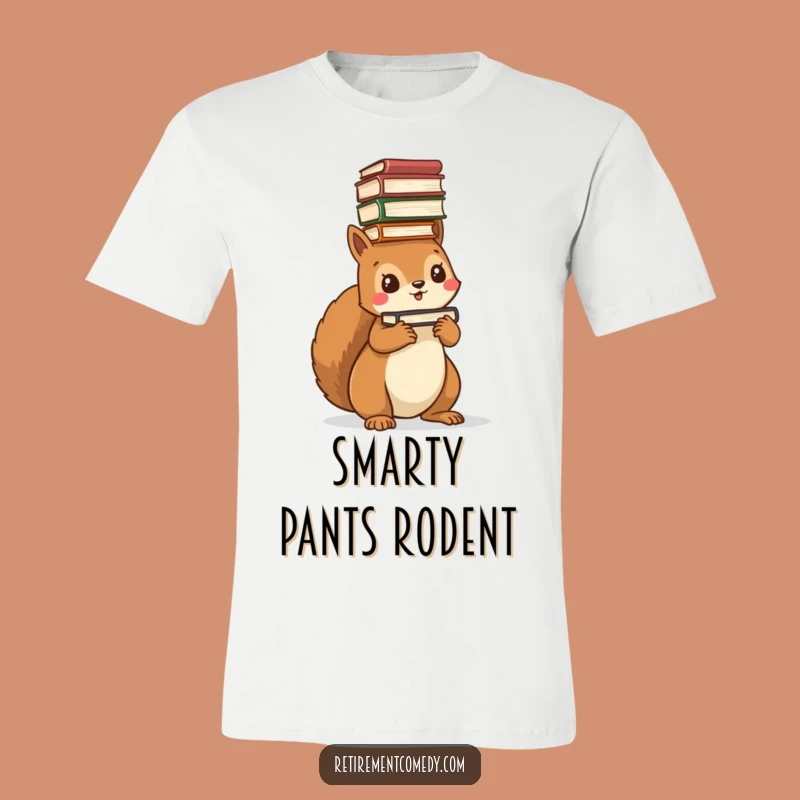 Funny Kawaii Squirrel Balancing Books T-Shirt - Adorable Intellectual Humor Tee